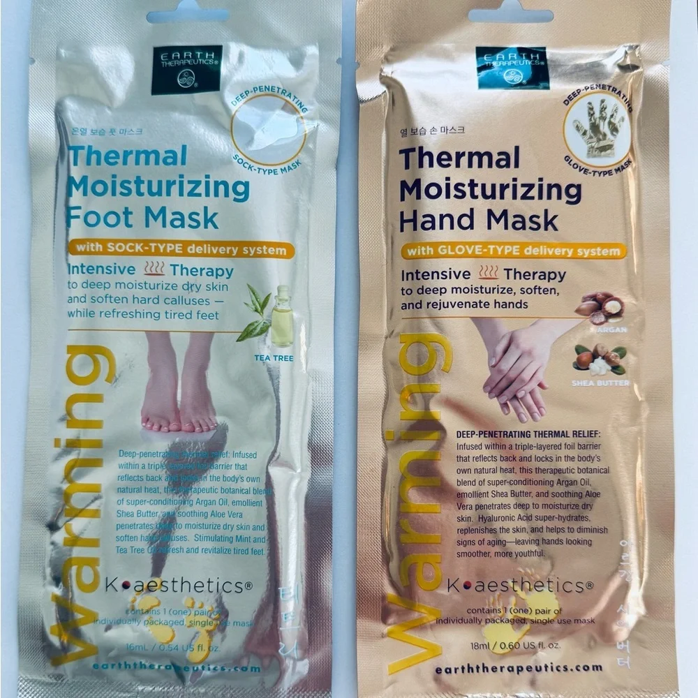 Bundle: Earth Therapeutics Thermal Moisturizing Foot & Hand Mask Set NWT